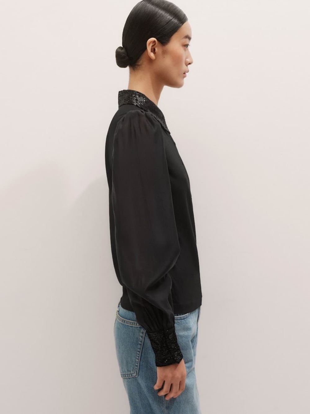 ME+EM Sequin Mixed Media Layering Shirt - Black Sz 12 - Picture 9 of 16